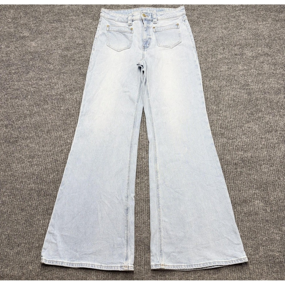 American Eagle Outfitters Wide Leg Jeans Womens 6 Tall Light Wash High Rise